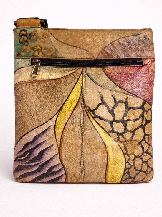 Anuschka Hand Painted Leather Crossbody Sunflower Floral Bag 8.5x10 - Picture 3 of 10